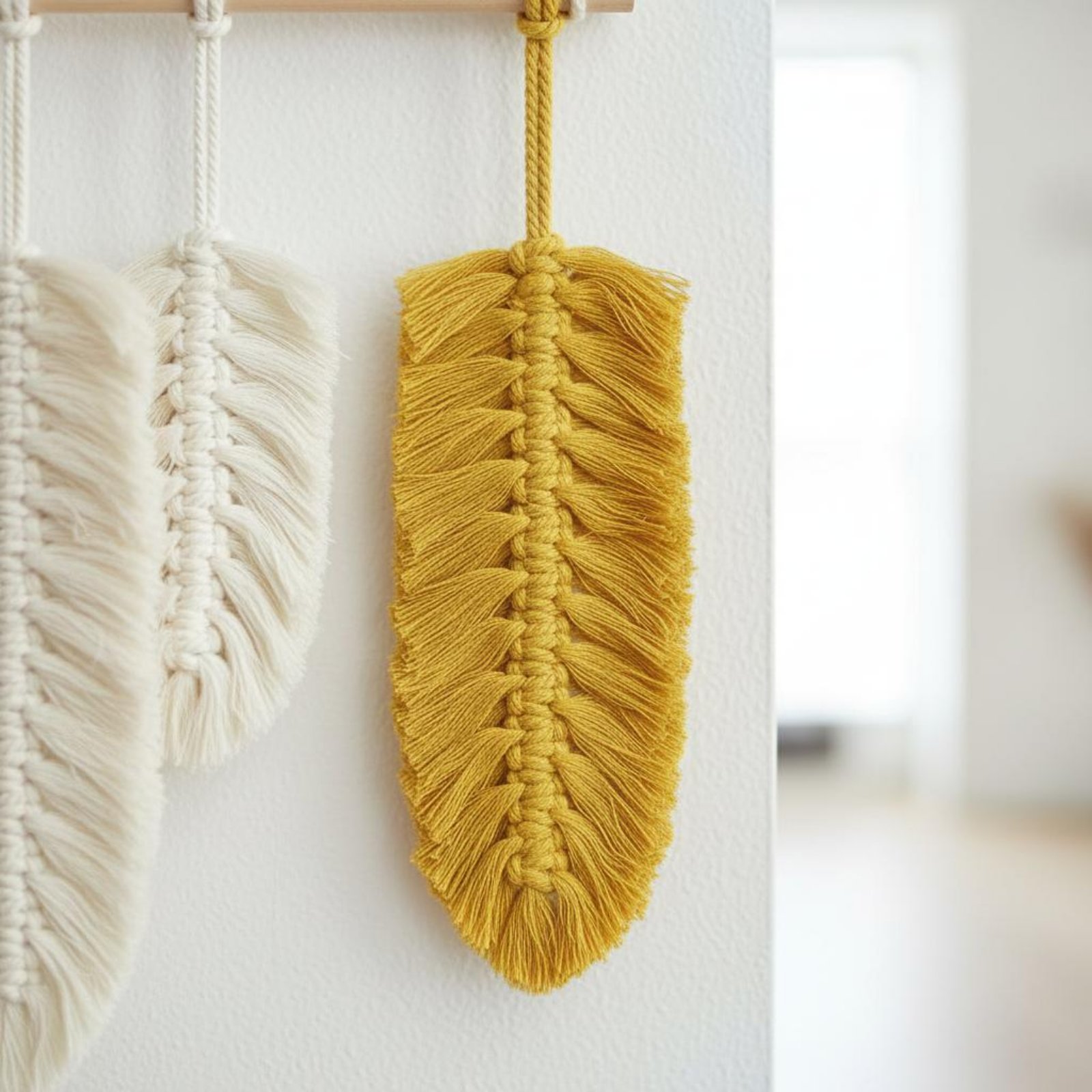 Home Textiles Usa - Macrame Feather Wall Hanging Handmade Foliage