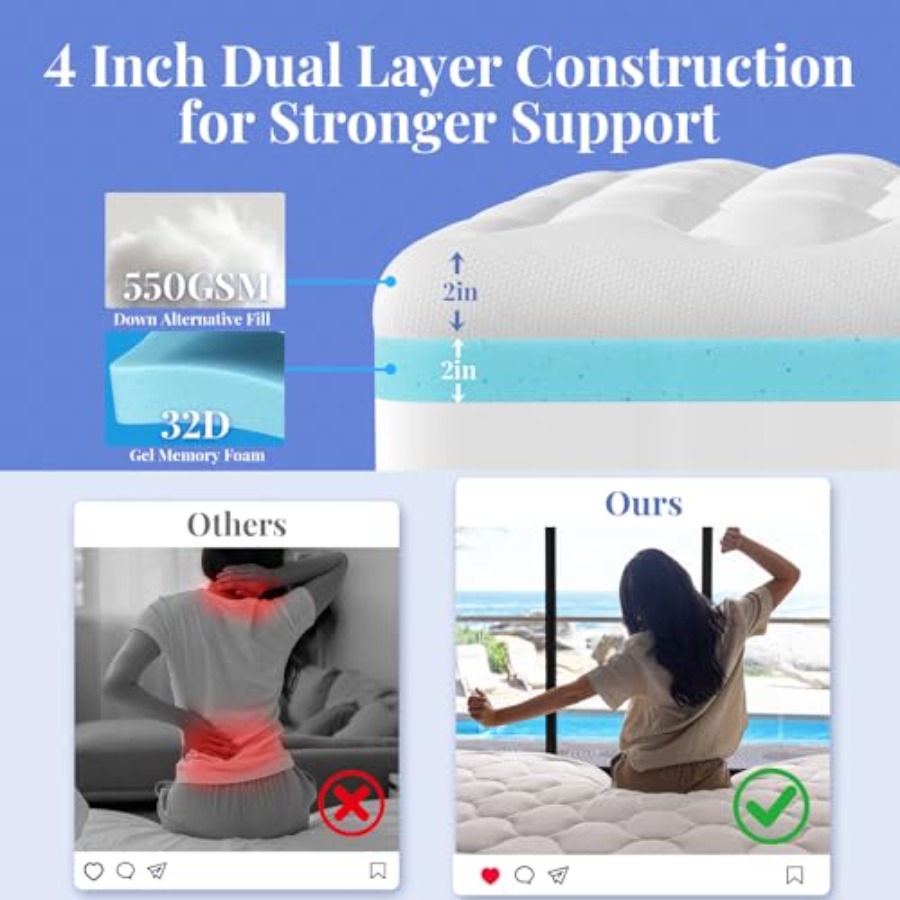 Cooling 4 lnch Size Dual Layer - Mattress Pad Topper avaliação e preço