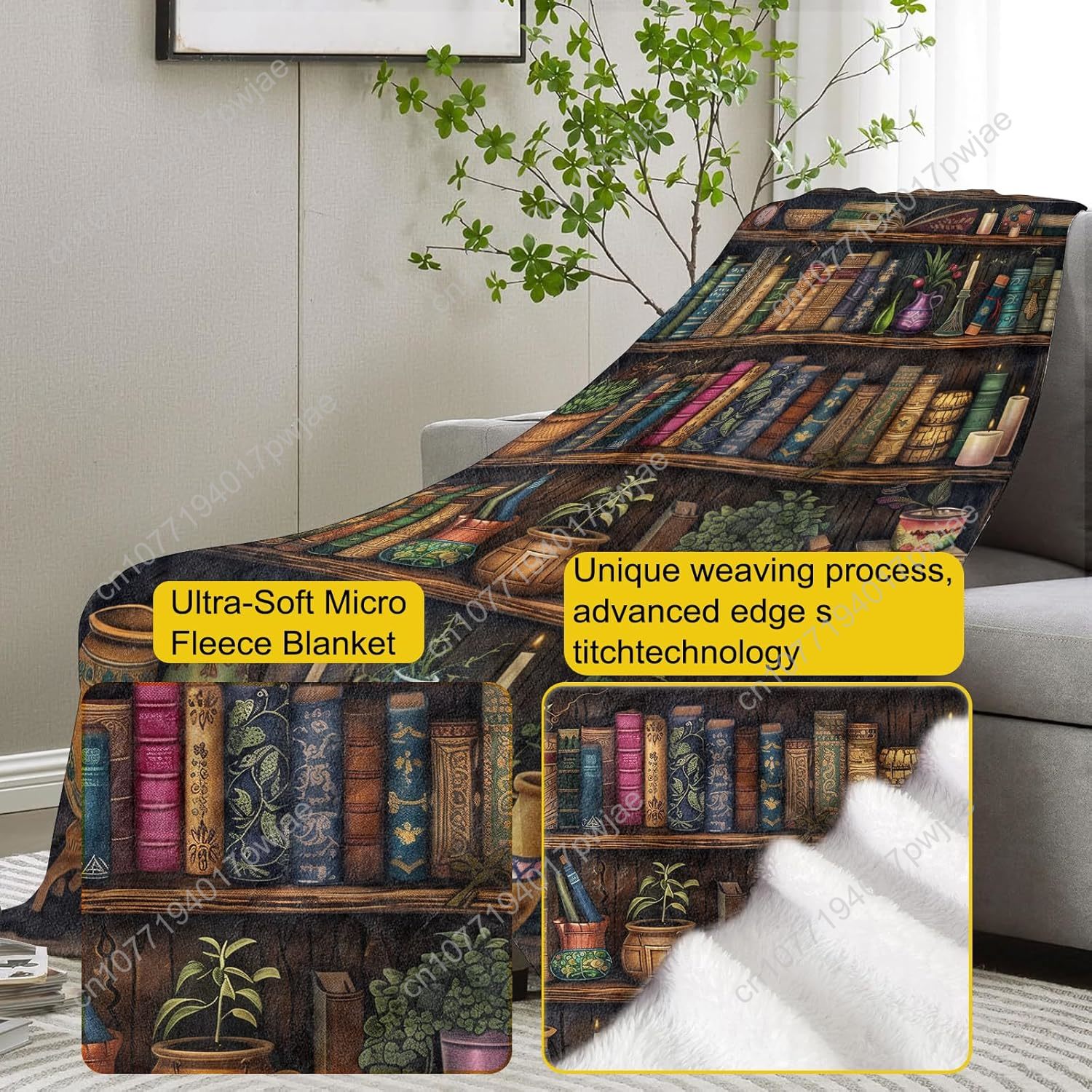 Vintage Bookshelf Blanket Read - Home Textiles Usa avaliação e preço
