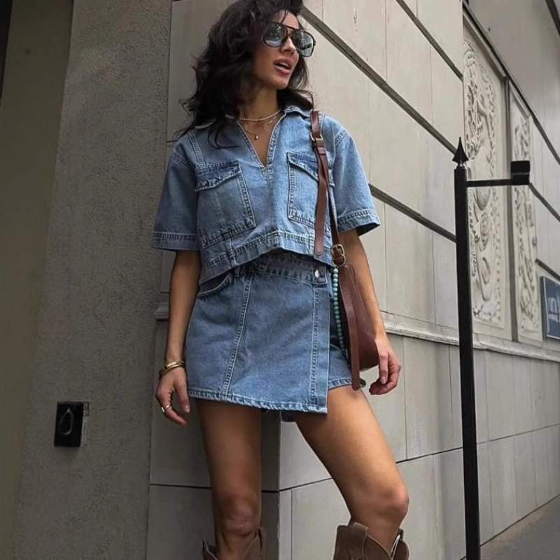 Women's 2 Piece Denim Outfits  - Quilt Cotton Summer avaliação e preço