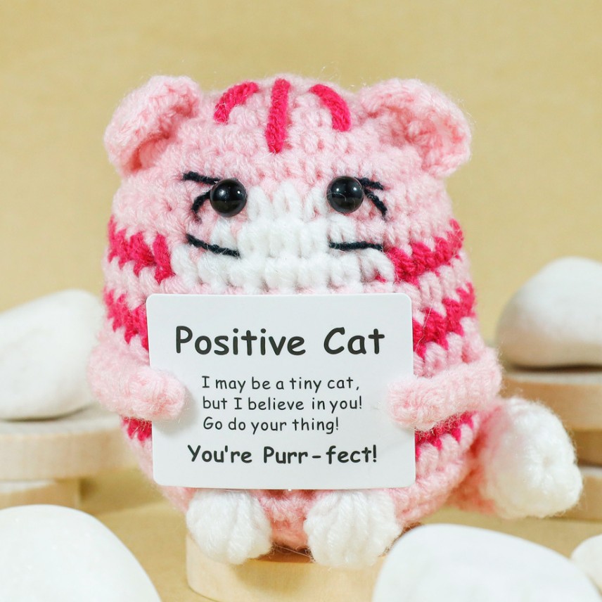 Funny Crochet Positive Cat Dol - Home Textiles Today avaliação e preço