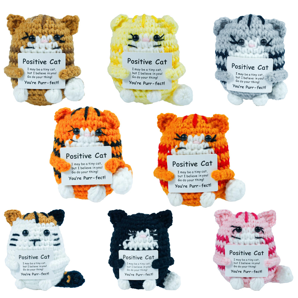 Funny Crochet Positive Cat Dol - Home Textiles Today avaliação e preço