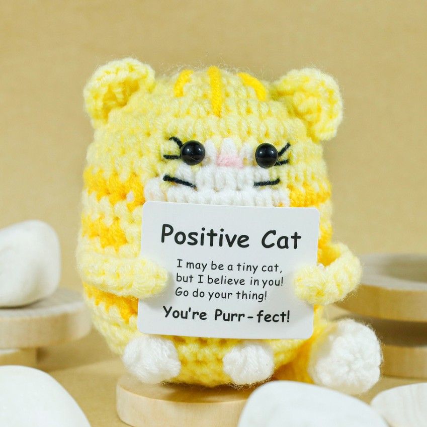 Funny Crochet Positive Cat Dol - Home Textiles Today avaliação e preço