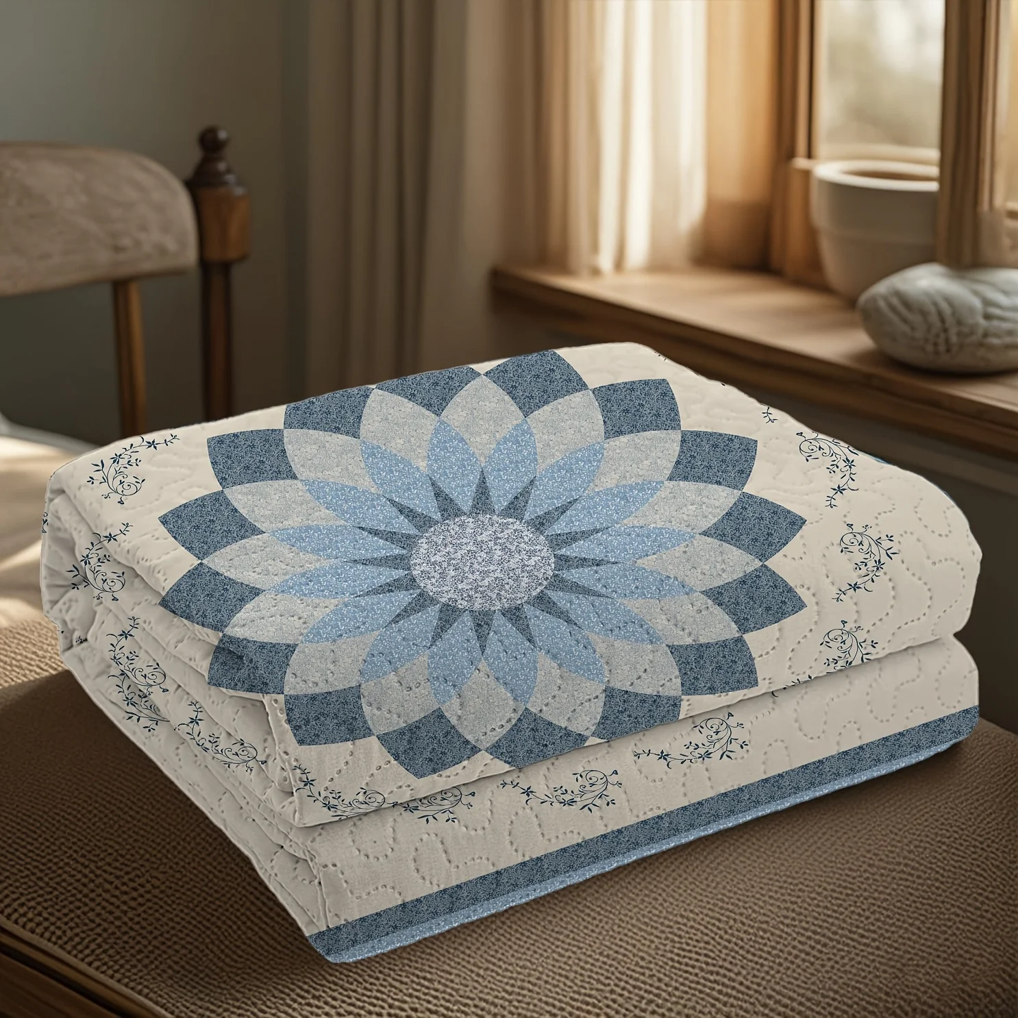 2/3pcs Elegant Blue Floral Pri - Quilt Cotton Summer avaliação e preço