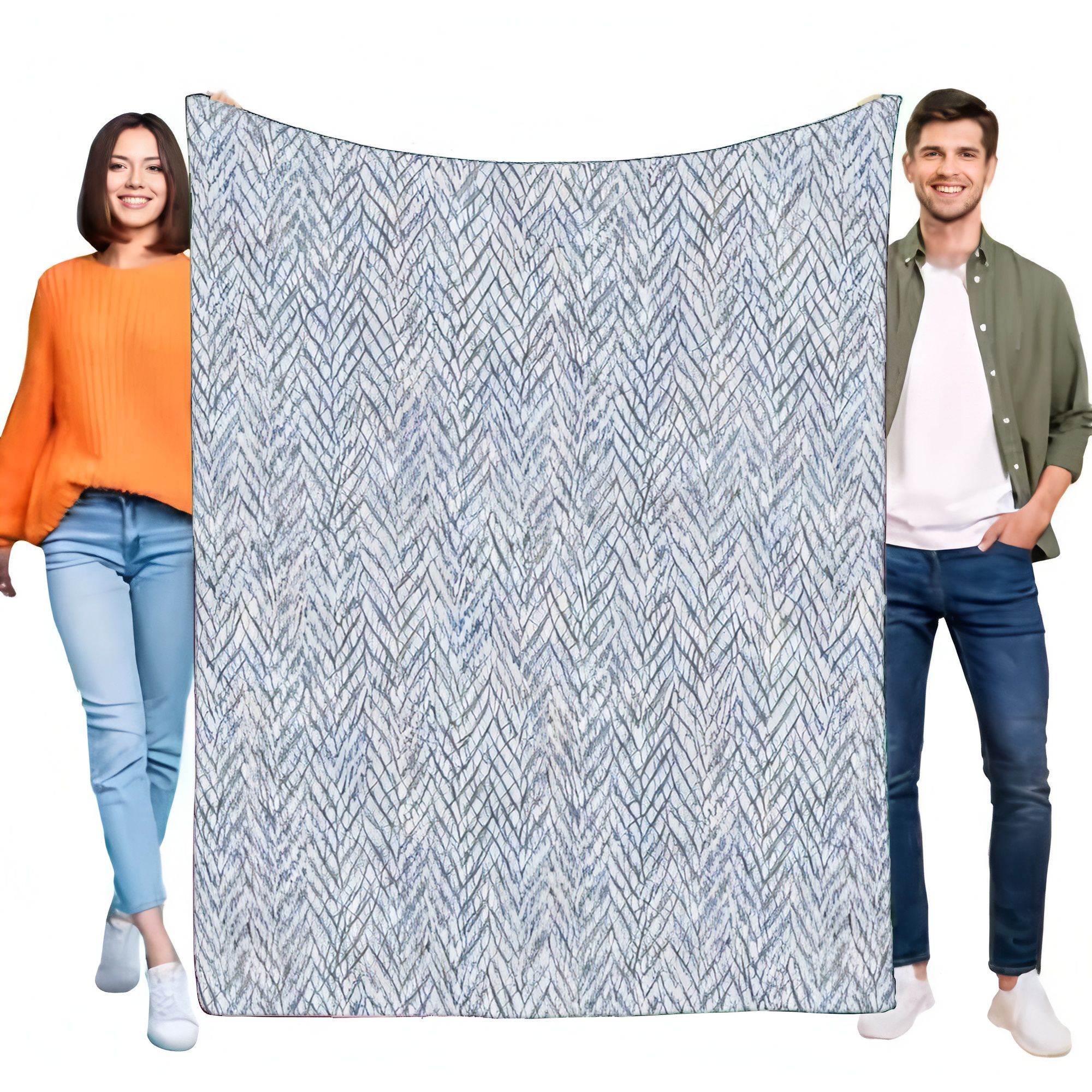 Modern Blue White Herringbone  - Wool Blanket Herringbone avaliação e preço