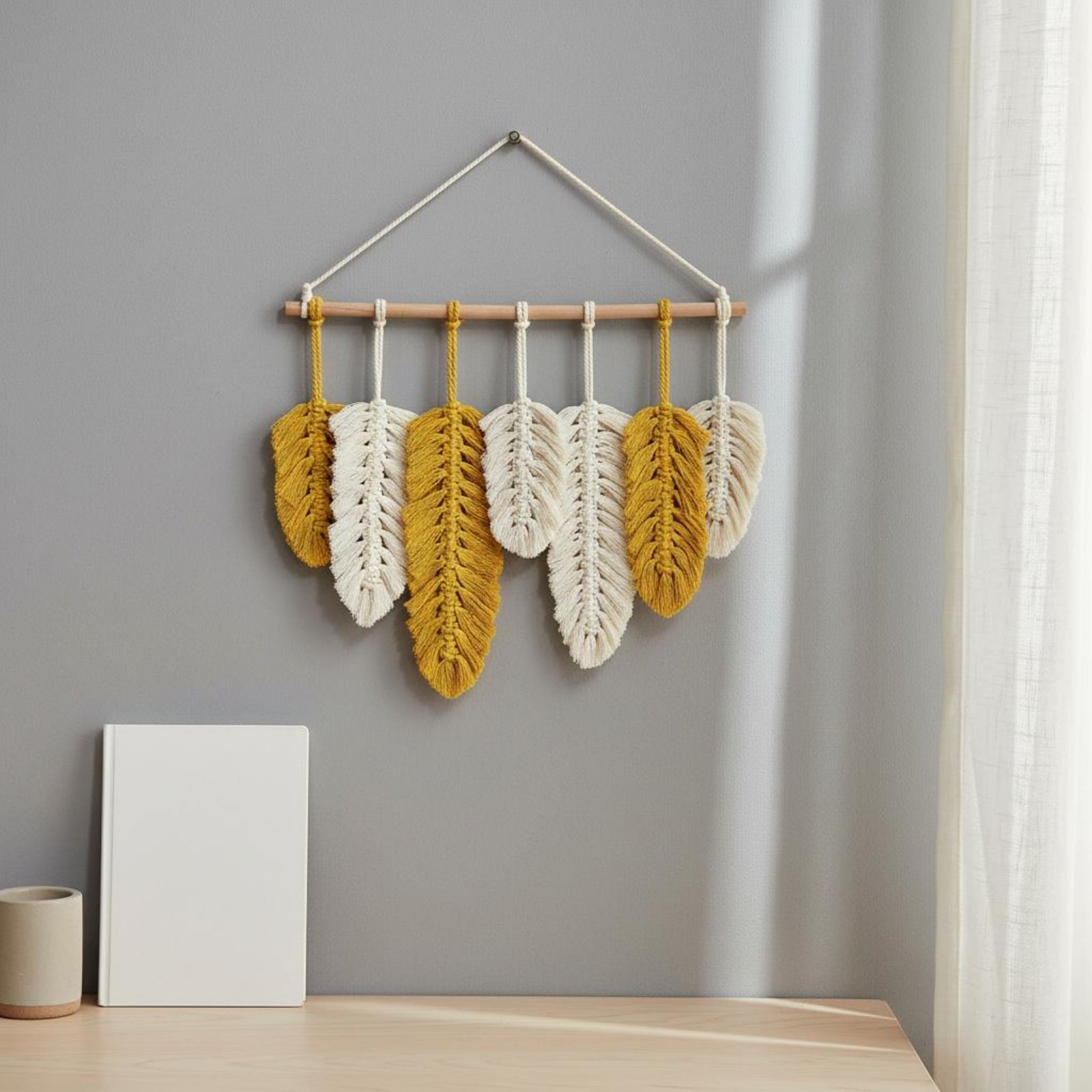 Macrame Feather Wall Hanging H - Home Textiles Usa avaliação e preço